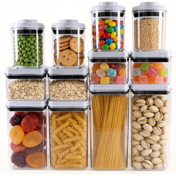 12 Pcs Pop Containers Set, Airtight Food Storage with Lids, Push Button BPA-Free Bulk Set for Large Family & RV, 0.65QT/0.7QT/1.8QT/2.4QT for Cereal, Flour, Sugar, Commercial Kitchen Storage