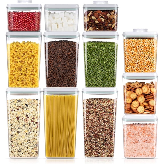 12-Piece Pop Top Airtight Food Storage Containers, BPA-Free Stackable Plastic Canisters with One-Button Seal for Kitchen Pantry