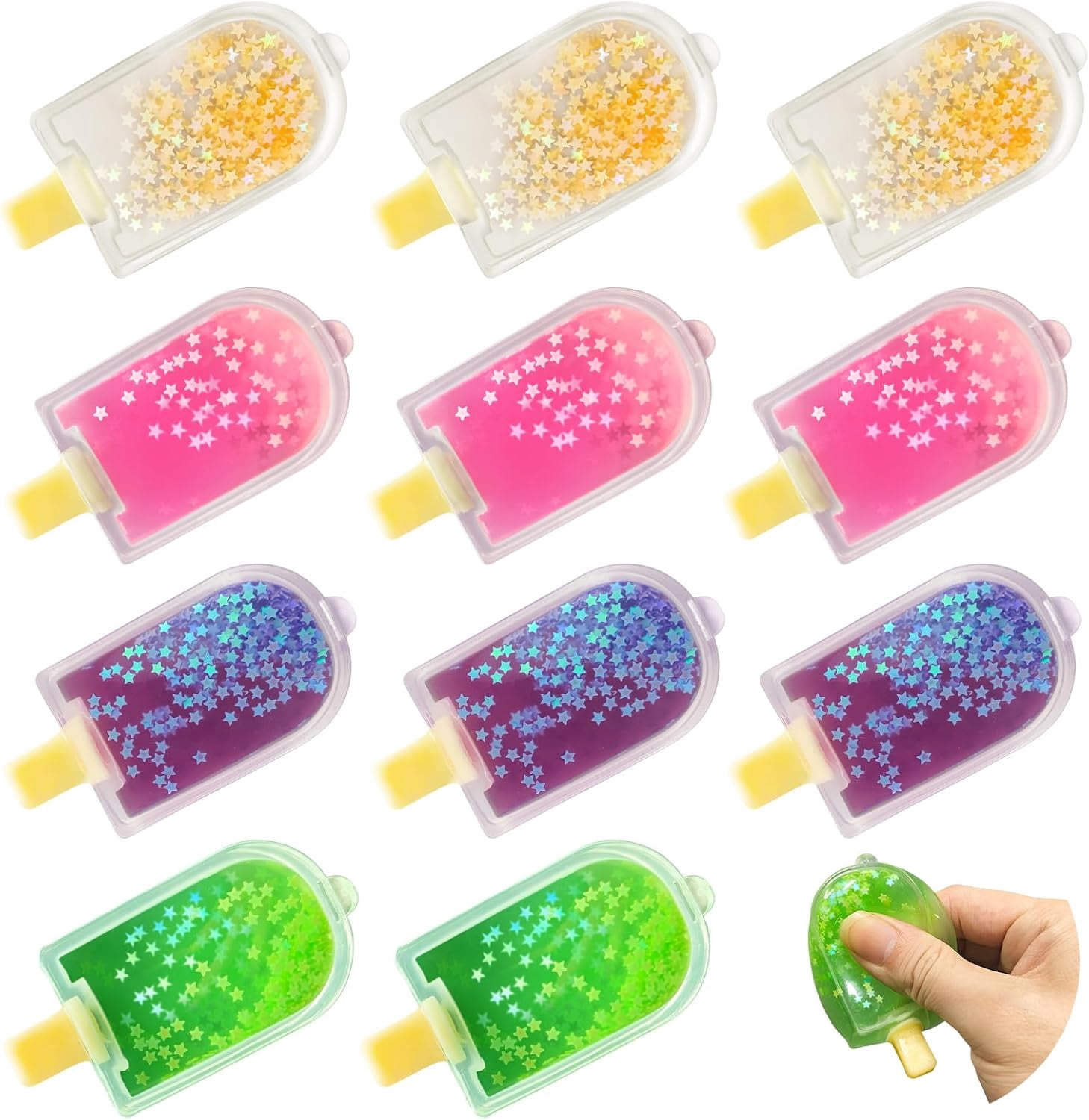 12 Pcs Popsicle Squeeze Fidgets Squishies Set, Ice Cube Stress Relief, Stress Relief Birthday Christmas Halloween Gifts for Adults