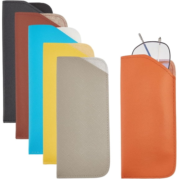 12 Pcs Portable PU Leather Glasses Case 6 Colors Soft PU Leather Sunglasses Pouch Reading Glasses Pouch Leather Slip in Glasses Pouch Spectacles Bag for Travel 6.8x2.9 for DIY