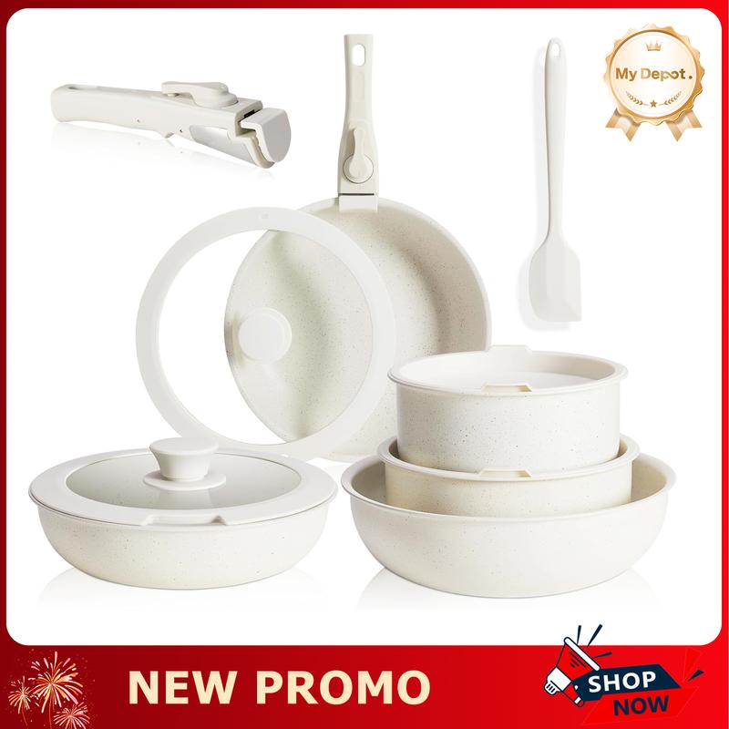 12 Pcs Pots and Pans Set Nonstick - Kitchen Cookware Set with Detachable Handle, Induction Cookware, Dishwasher Oven Safe