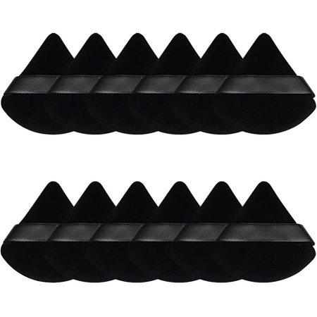 12 Pcs Powder Puff, Pure Cotton Triangle Powder Puff for Face Wedge Shape Makeup Powder Puff with Strap for Contouring, Under Eyes, Corners(Black)
