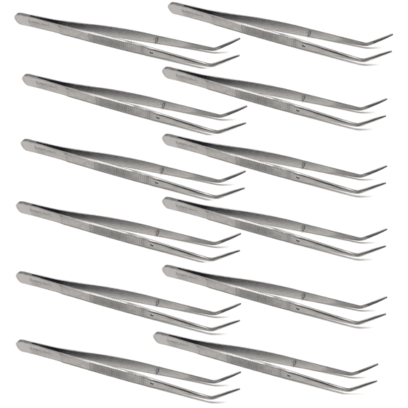 12 Pcs Precision Stainless Steel Lab Tweezers Lab Multipurpose Forceps with Serrated Angled Tips - 6"