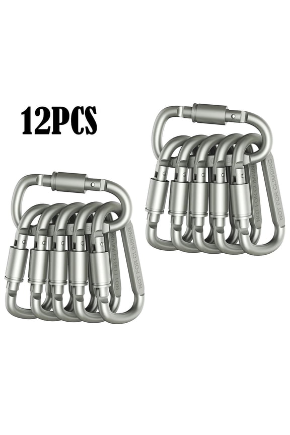 12 Pcs Premium Aluminum D-Ring Locking Carabiners,Lightweight & Durable for Hiking,Camping, Keychains,Dog Leashes & More-NOT for Climbing