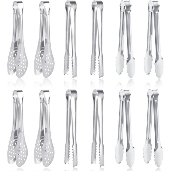 12 Pcs Premium Small Serving Tongs, Mini Stainless Steel Appetizer Tongs, 5.1 inch 12.7cm
