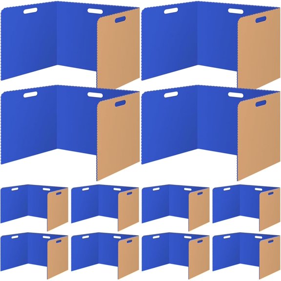12 Pcs Privacy Folders for Students Blue Desk Dividers Classroom Test Dividers Privacy Boards for Student Desks Privacy Panel Partitions Trifold Desk Dividers for School