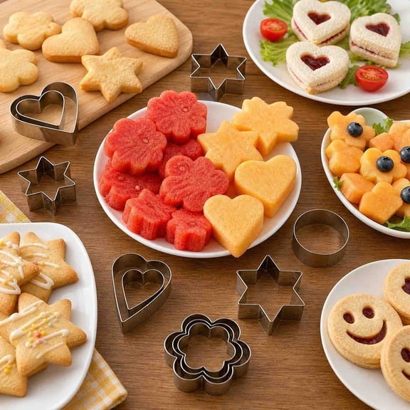 12 Pcs Professional Cookie Cutters Set - Heart, Flower, Round, Star Shapes Stainless Steel Biscuit Cutter, Essential Kitchen Tools for Baking Dough Preparation, Fondant, Fruit