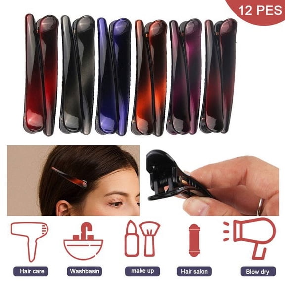 12 Pcs Professional Hair Clips Set for Thick Hair Non-Slip Hair Styling Clips for Women Large Resin Duckbill Clips Pack of 12 in Assorted Color - Salon and Home Hair Cutting Styling Accessory