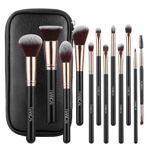 12 Pcs Professional Makeup Brush Set, Soft Synthetic Cosmetic Brushes for Foundation, Powder, Blush, Concealer, Eyeshadow, Eyebrow, Complete Face & Eye Makeup Kit with Portable Travel Zipper Bag