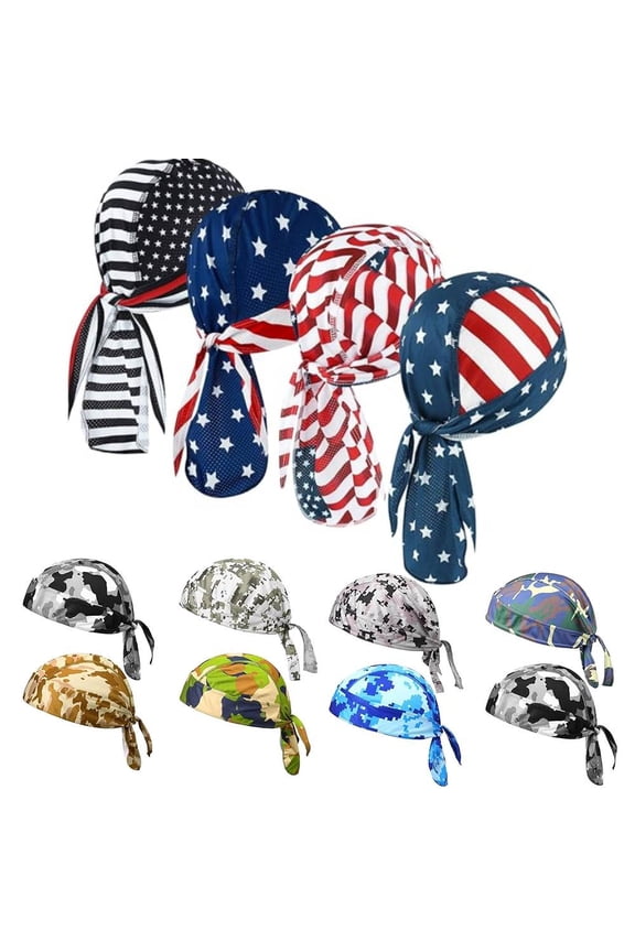 12 Pcs Do Rags Skull Caps for Men Fashion Flag Sweat Wicking Helmet Liner Beanie Breathable Motorcycle Cycling Sports Cap Welding Cap Pirate Hat Valentine's Day Gift