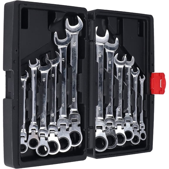 12 Pcs Ratchet Wrenches Set, Ratcheting Wrench Set Tool Steel Flexible Head Ratchet Combination Spanner 72 Teethz, for Pipeline Repair, Home Maintenance, Mechanical Car Bicycle Repair