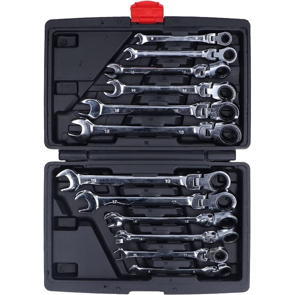 12 Pcs Ratcheting Wrench Set, Tool Steel Ratchet Combination Spanner, Flexible Head Ratcheting Wrench, Ratchet Wrench for Pipeline Repair