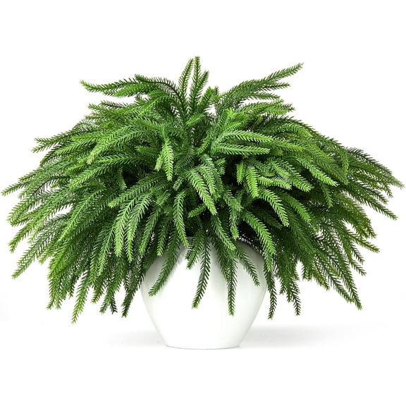 12 Pcs Real Touch Norfolk Pine Branches, 18" Christmas Artificial Green Plants Branch Faux Cedar Norfolk Pine Stem Fake Greenery Pine Picks For Vase Diy Crafts Garland Wreath Christmas Indoor Outdoor