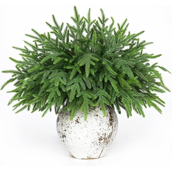 12 Pcs Real Touch Norfolk Pine Stems, 18 Inch Artificial Norfolk Pine Branches, Christmas Greenery Stems for Vase DIY Garland Indoor Outdoor Christmas Decoration