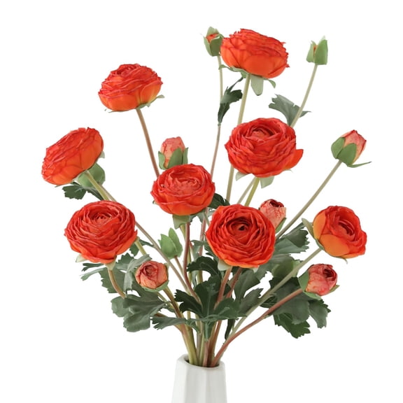 12 Pcs Realistic Silk White Ranunculus Artificial Flowers Long Stems, 23.6" Tall Fake Flowers Faux Flowers Suit for Year-Round Home Decoration, Wedding, Bridal Bouquets, Office