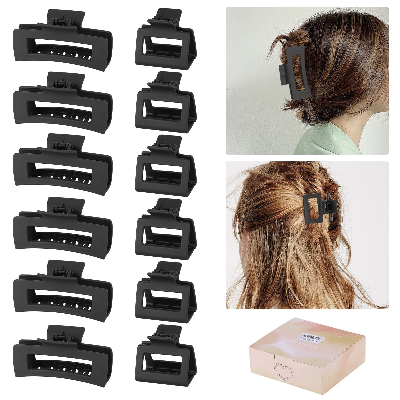 12 Pcs Rectangle Clips, Accessories for Women and Girls, Including 6 ...