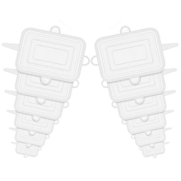 12 Pcs Rectangular Silicone Food Covers, 6 Sizes Reusable Leftover Stretch Lids, Airtight Food Storage Covers Safe in Dishwasher and Microwave, Adjustable Dish Lids, Kitchen Gadgets (White)