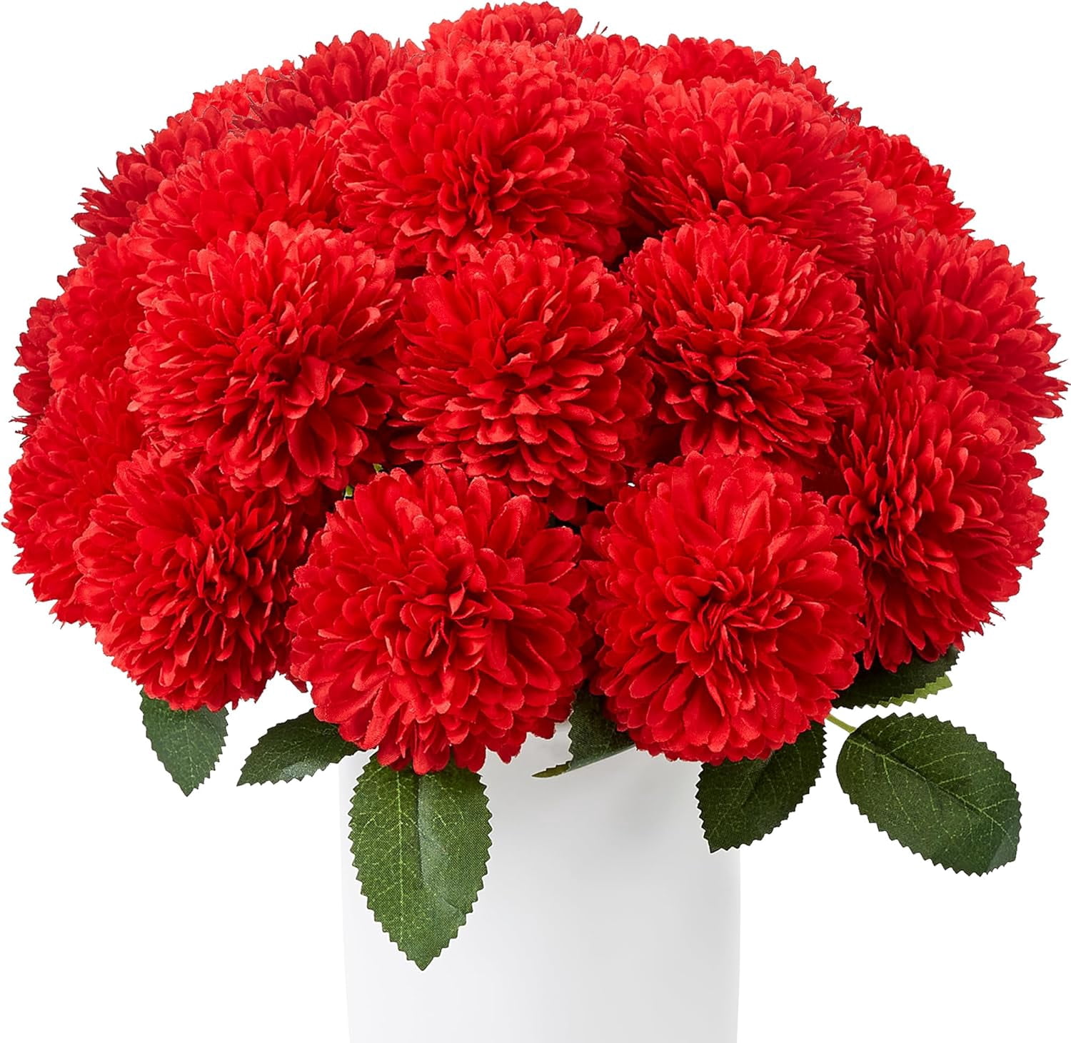 12 Pcs Red Artificial Chrysanthemums Flowers Ball Flower Fake Mums Silk ...