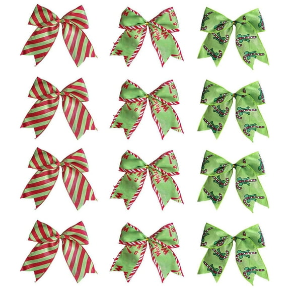 12 Pcs Red Green Christmas Bows,6 Inch Large Christmas Wreaths Bows for Tree Gift Wrapping Garland,Christmas Decoration Holiday Party Crafts Xmas Tree Ribbon Ornaments