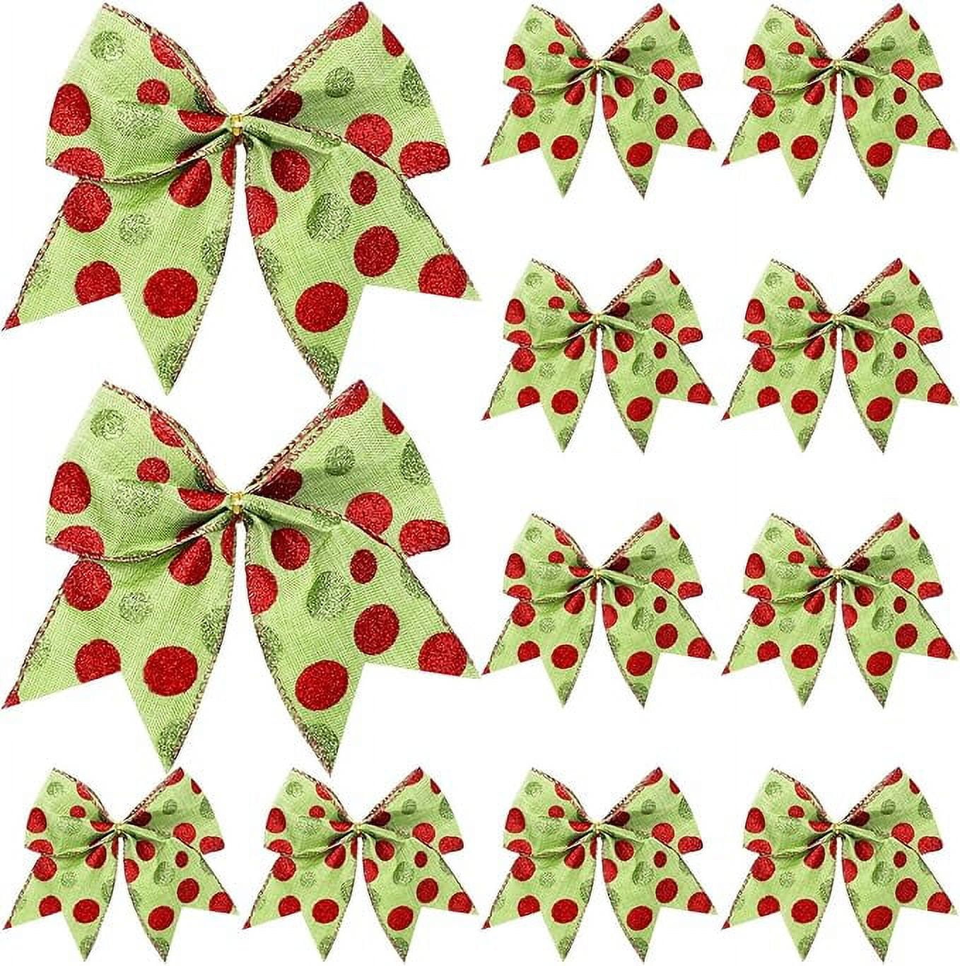 Set of 12 Large Red and Green Polka Dot Christmas Bows