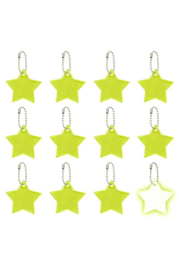 12 Pcs Reflective Keychain, 2.2in Star Reflective High Visibility Safety Keychain Tags Pentagram Pendants Bright Zipper Pulls Waterproof for Backpack Running Cycling, Yellow
