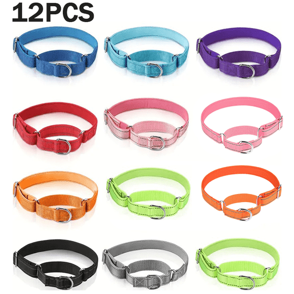 12 Pcs Reflective Martingale Dog Collars Adjustable Nylon Training Collars with Metal Buckle Soft Lined No Slip Pet Walking Gear for Medium Dogs Easter Gift for Pet Owners