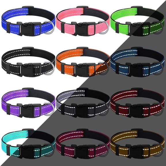 12 Pcs Reflective Puppy Dog Collars Bulk for Litter Nylon Whelping Adjustable Collars Safety Dogs with Locking Buckle Soft Padded Breathable Puppy Collar for Cats Pets