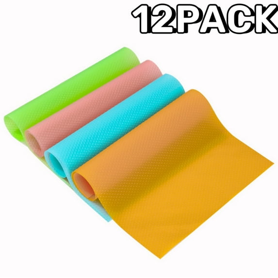 12 Pcs Refrigerator Liners, Washable Fridge Liner Mats Refrigerator Shelf Liners for Glass Shelves, Protects Against Spills Waterproof Table Placemats Cupboard Cabinet Drawer Covers Pads, 4 Colors
