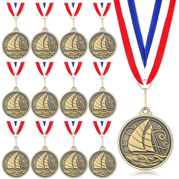 12 Pcs Regatta Trimaran Race Boat Medals Regatta Inflatable Raceway Medals 2" Prizes Includes Free Neck Ribbon for Kids