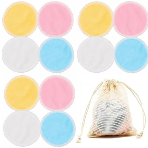 12 Pcs Reusable Makeup Remover Pads, Dingrich Bamboo Fiber Organic Cotton Pads for Face Cleaner and Eyes Make Up Remover Pads with Storage Bag