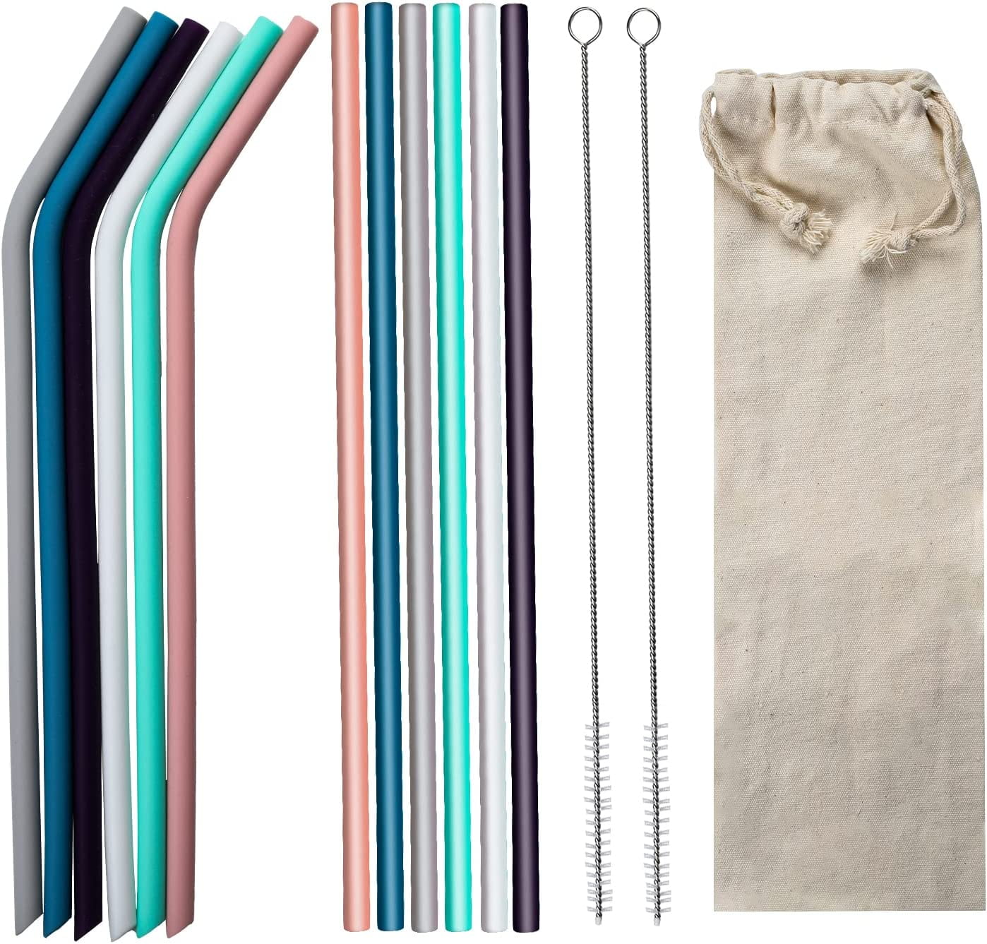 12 Pcs Reusable Silicone Straws, 10 inch Extra Long Silicone Drinking Straws for 30 oz and 20 oz