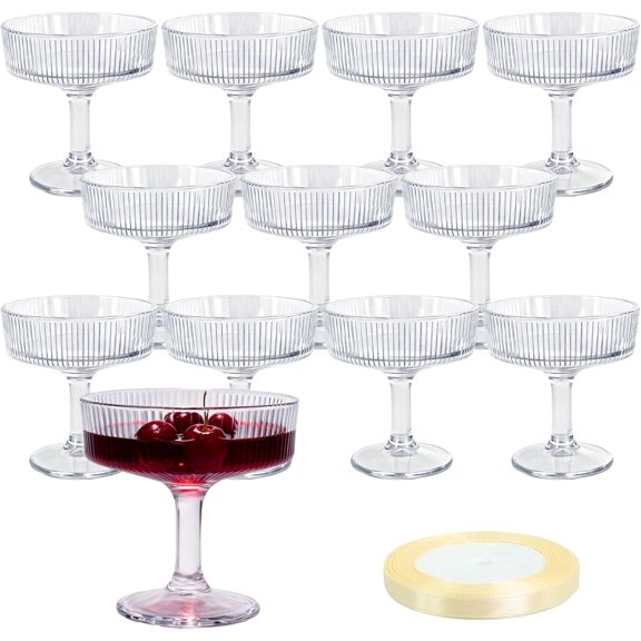 12 Pcs Ribbed Vintage Coupe Glasses 7 oz Reusable Clear Martini Cup Champagne Coupe Cocktail Ribbed Glassware for Christmas, Weddings, Anniversaries