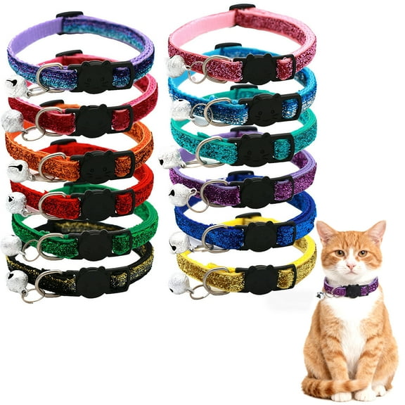 12 Pcs Riklu Cat Collar with Bell, Breakaway Cat Collars with Glitter Velvet Webbing