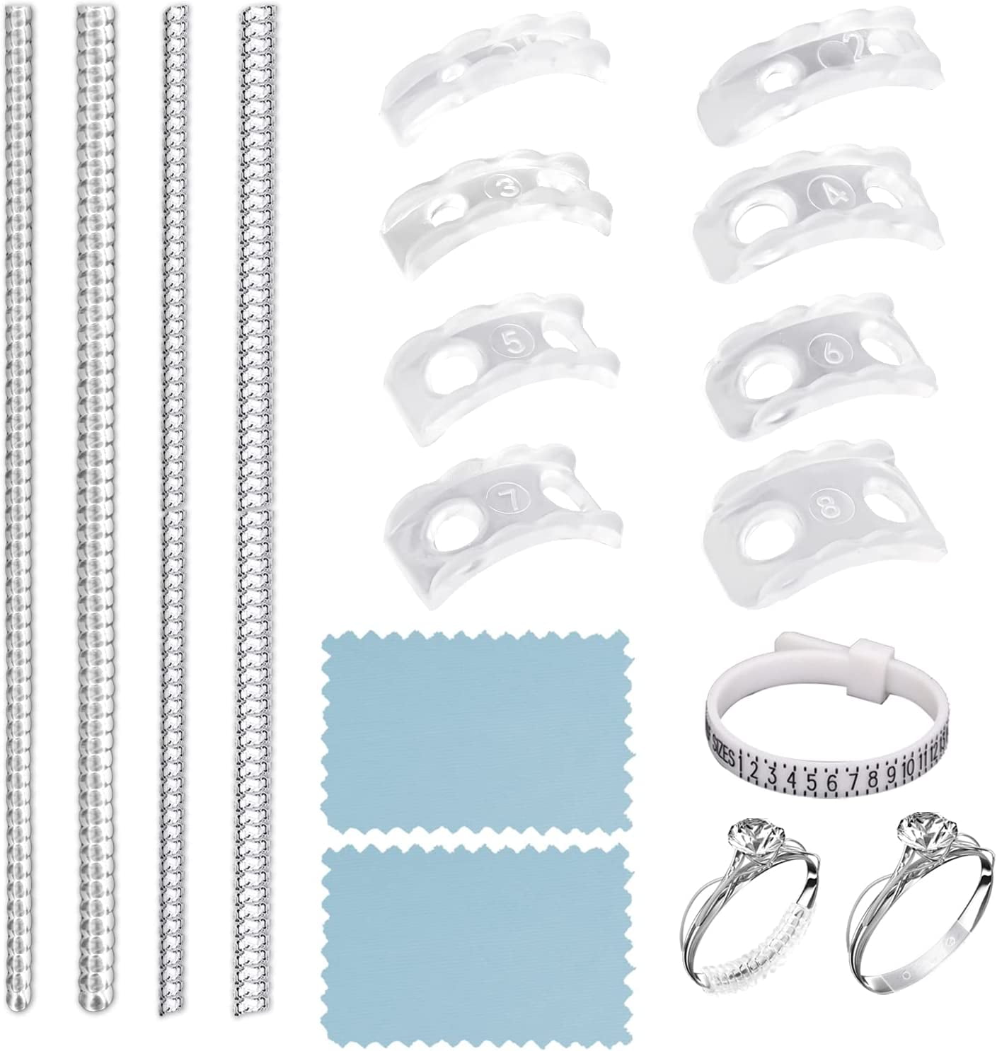 12 Pcs Ring Size Adjusters, with 2 Polishing Cloth, Transparent Loose