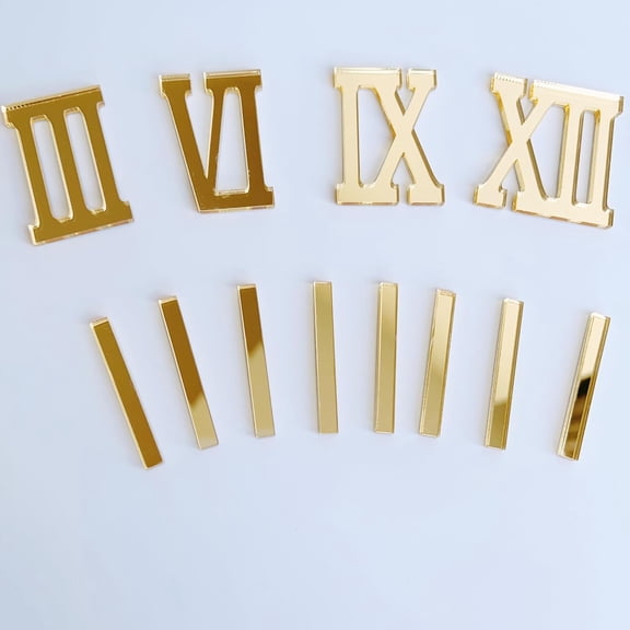12 Pcs Roman Numerals Mirror Gold Digits and Dashes for DIY a Wall Clock (Mirror Gold)