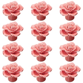 12 Pcs Rose Ceramic Knobs, Pink Dresser Knobs, Rose Drawer Pulls, Single Hole Cabinet Handles for Wardrobe Doors, Table Dresser Handles, Easy Installation for Nursery Furniture
