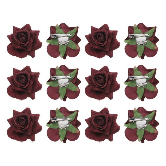 12 Pcs Rose Flower Hair Clips 3 Inch Flower Hair Pins for Women Hair Accessories Dark Red