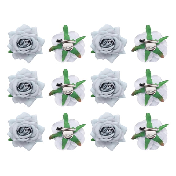 12 Pcs Rose Flower Hair Clips 3 Inch Flower Hair Pins for Women Hair Accessories Light Grey
