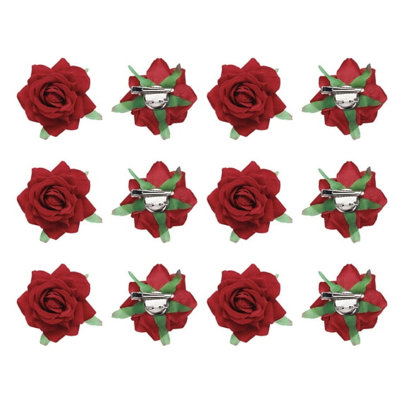 12 Pcs Rose Flower Hair Clips 3 Inch Flower Hair Pins for Women Hair Accessories Red