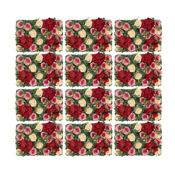 12 Pcs Rose Hydrangea Flower Wall Backdrop Artificial Flower Wall Panels Faux Hanging Floral Backdrop for Wedding Party Stage Decor