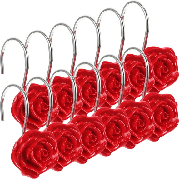 Homoyoyo Red Rose Shower Curtain Hooks with Resin and Stainless Steel, Bathroom Accessories