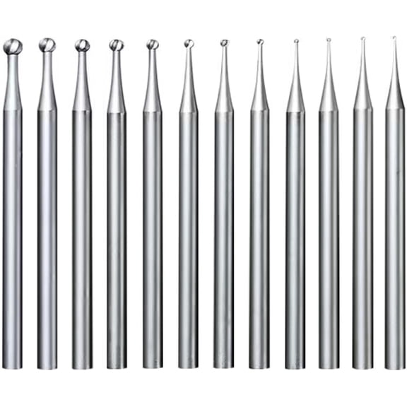 12 Pcs Round Ball Burr - 3/32'' Shank Jewelry Micro Engraving Burs Ball Shape Cutting Bits Lapidary Making Tools (004-020)