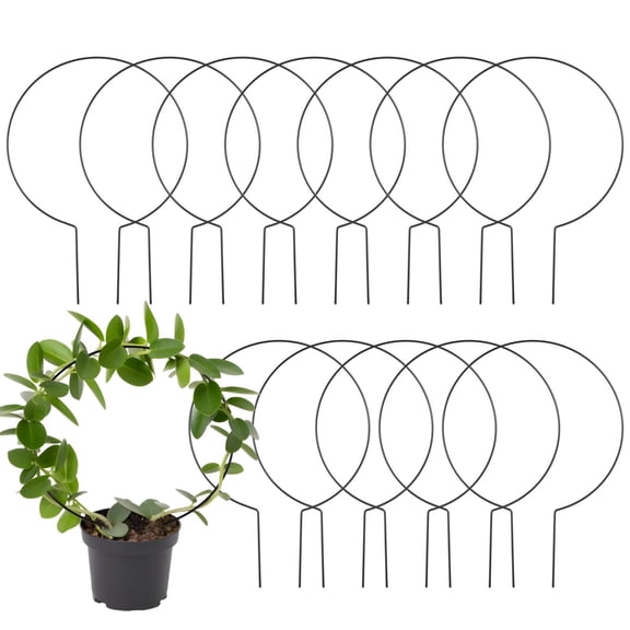 12 Pcs Round Trellis for Climbing Plants, 13.4 x 9.4 in Metal Plant Support Frame, Small Indoor Vines Hoya Pothos Garden Black Corrosion-Resistant Frame