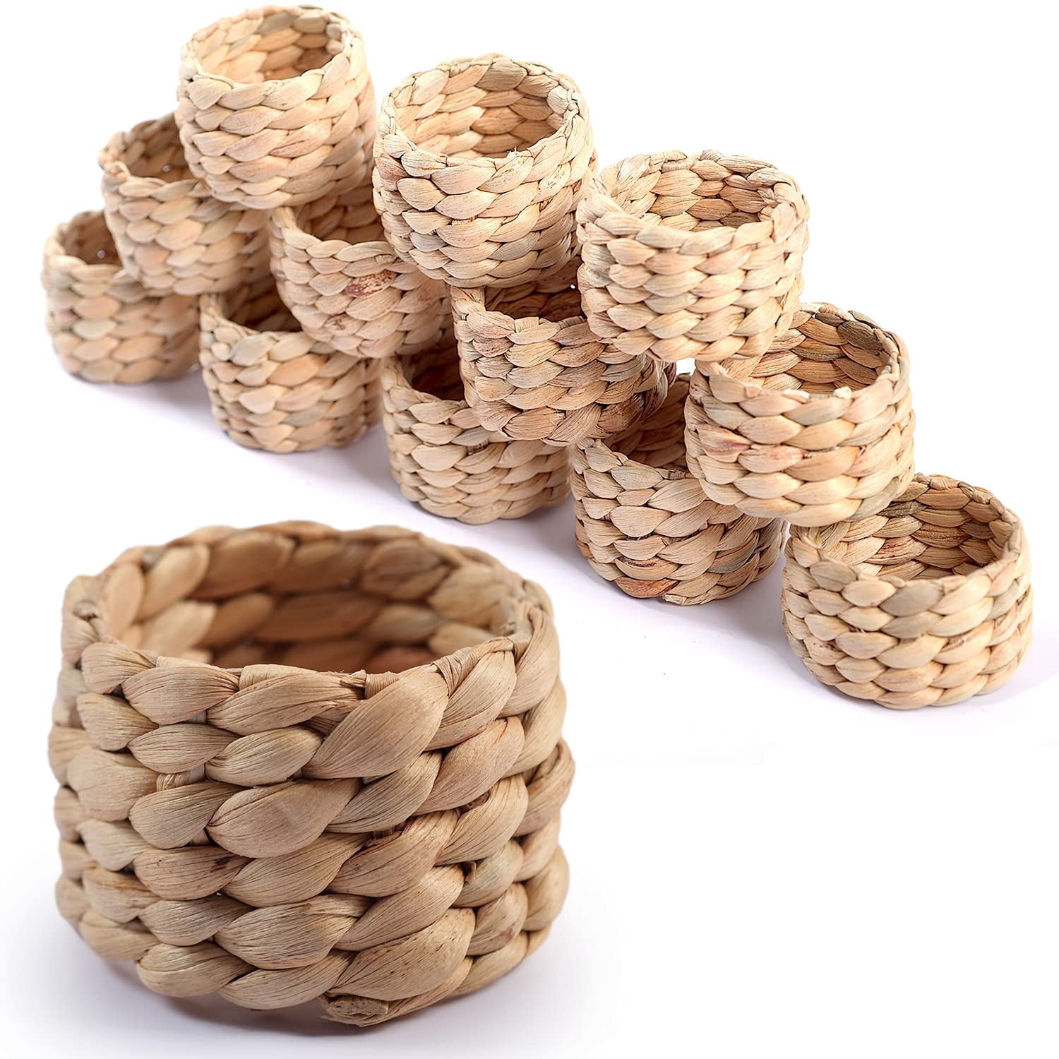 12 Pcs Round Woven Napkin Rings, Water Hyacinth Easter Napkin Rings Set ...
