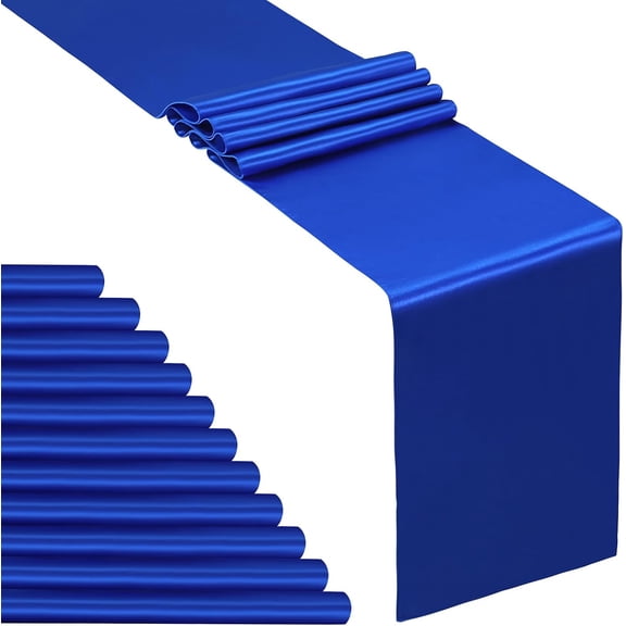 12 Pcs Royal Blue Satin Table Runner 12 x 108 inches Long, Bright Smooth Satin Wedding Table Runner Decorations for Birthday Parties, Buffet, Banquets, Graduations, Engagements