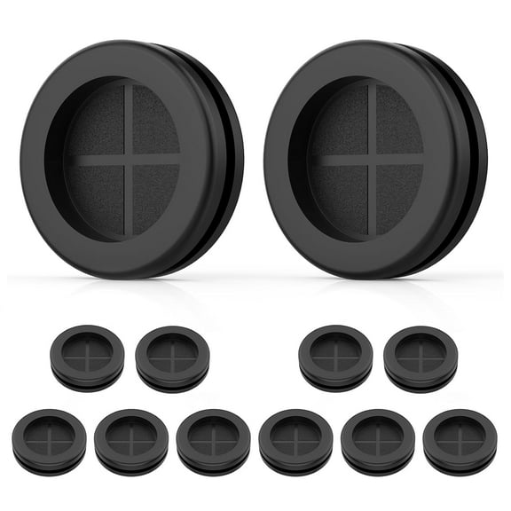 12 Pcs Rubber Grommets for Wiring, Double-Sided Rubber Plugs for 1-1/2" Drill Hole Dia, 1-3/16" ID Black Firewall Rubbers Grommets for Wire Protection (30mmx38mm)