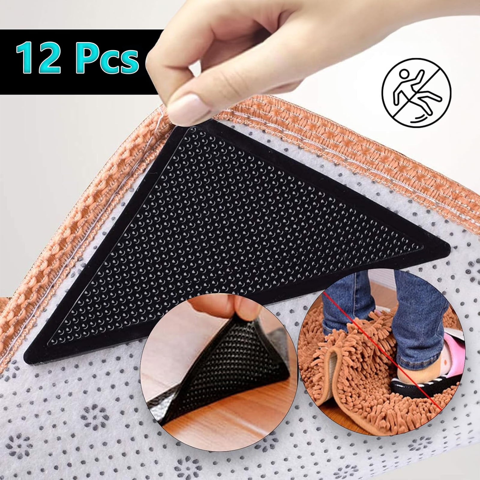 4 x Rug Carpet Mat Grippers Non Slip Anti Skid Reusable Washable Silicone Grip, Black