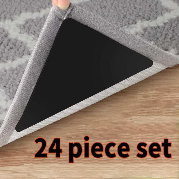 12 Pcs Rug Tape, Non Slip Rug Pads Grippers for Hardwood Floors and Tiles, Reusable Carpet Tape for Area Rugs, Double-Sided Adhesive Rug Stickers Keep Corners Flat (Black)