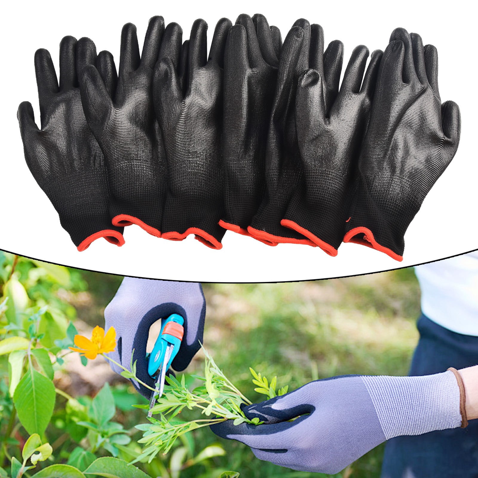 12 Pcs Safety Working Gloves Black Pu Nylon Cotton Glove Industrial Protective Work Gloves NMSafety Brand Supplier 12 Pairs