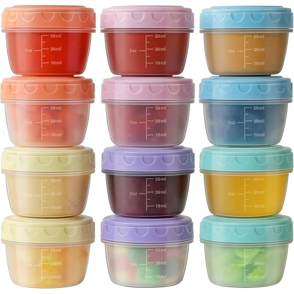 12 Pcs Salad Dressing Containers to Go with Lids, 2.7 oz Reusable Leakproof Small Sauce Containers with Graduated Lines, Dishwasher & Microwave Safe Mini Condiment Dip Cups for Lunch Box